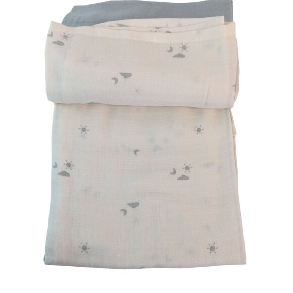 Carters Cotton Receiving Blanket 2-Pack Sun Moon Cloud Design Green Cream NWT - Picture 4 of 7